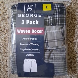George 3 Pack Woven Boxers Tag-Free Moisture Wicking Stretch Men's Size L